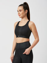 Meet Me In Manhattan Black Metallic Sports Bra