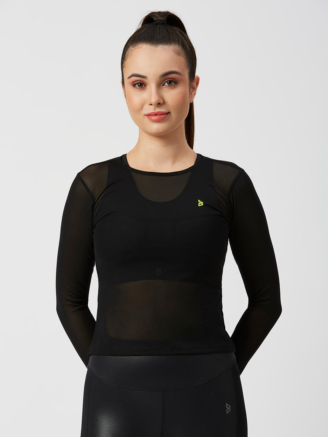 Black Mesh Long Sleeve Tee