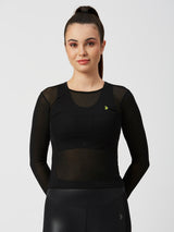 Black Mesh Long Sleeve Tee