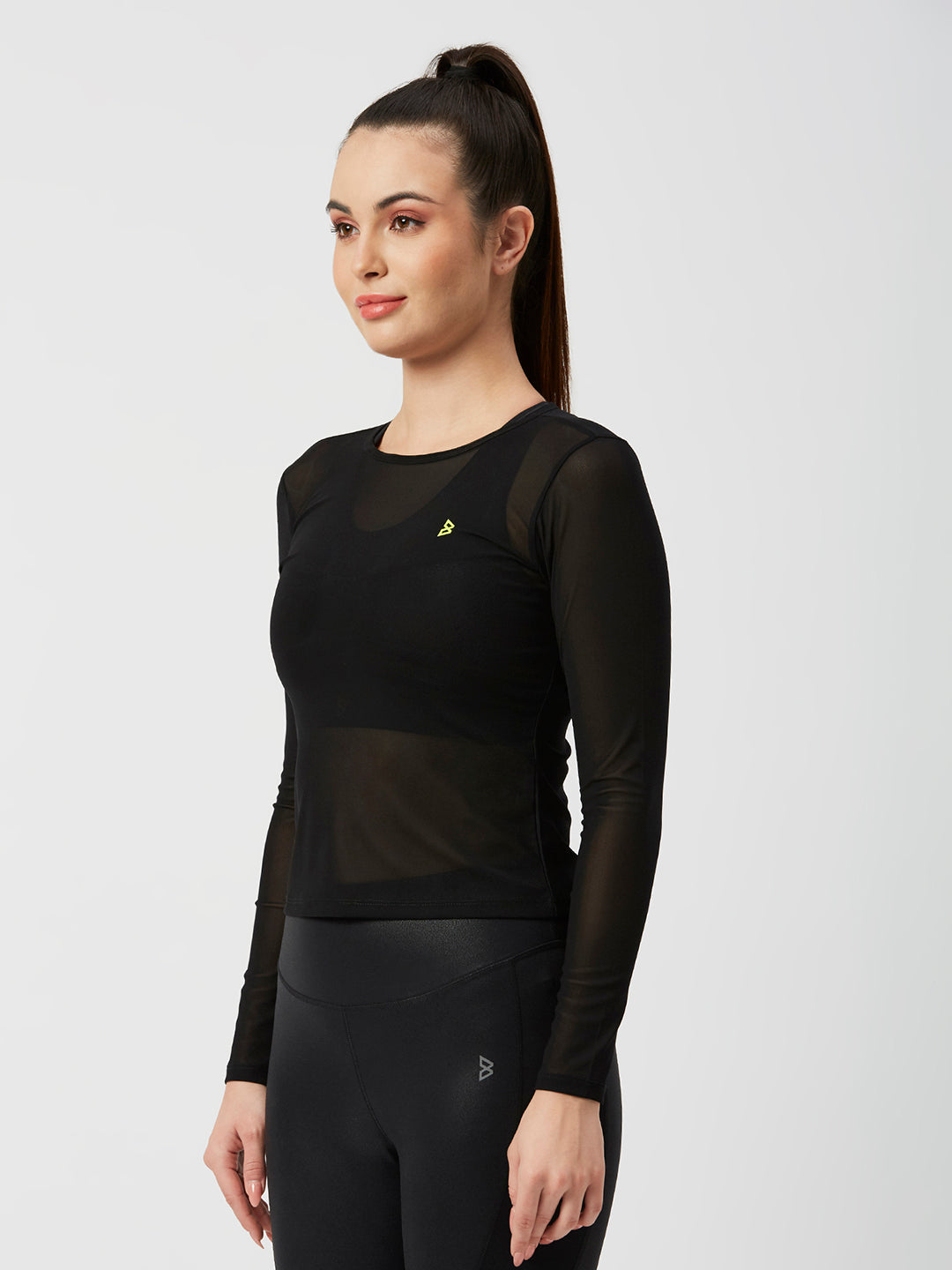 Black Mesh Long Sleeve Tee