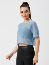 High Above The Waves Ruffled Blue Mesh Tee