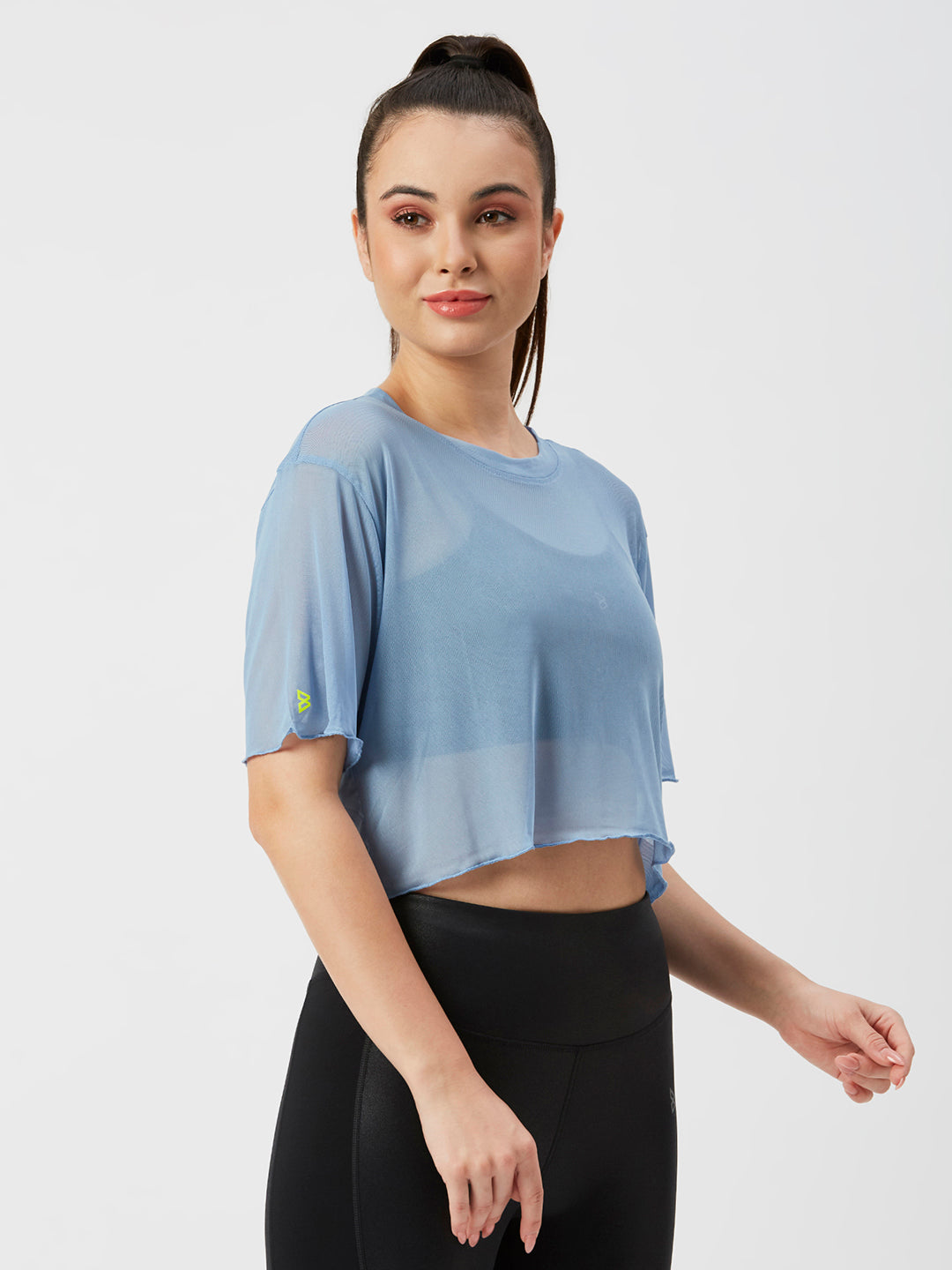 High Above The Waves Ruffled Blue Mesh Tee