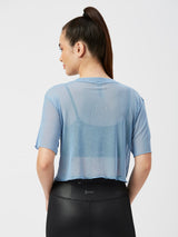 High Above The Waves Ruffled Blue Mesh Tee