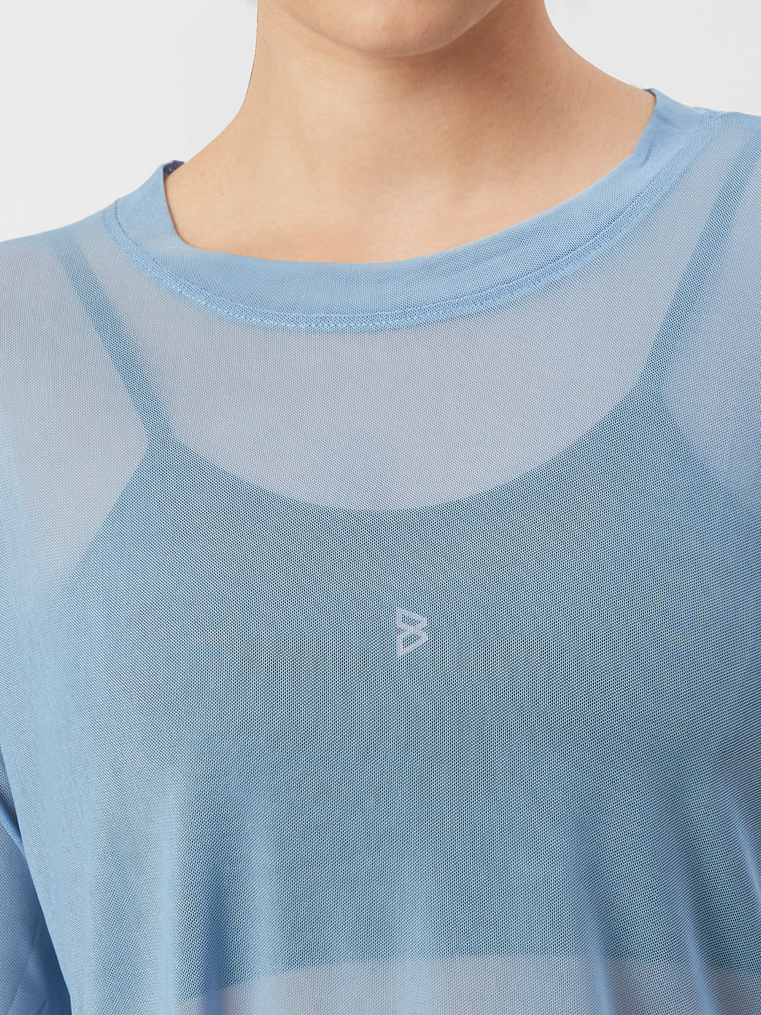 High Above The Waves Ruffled Blue Mesh Tee