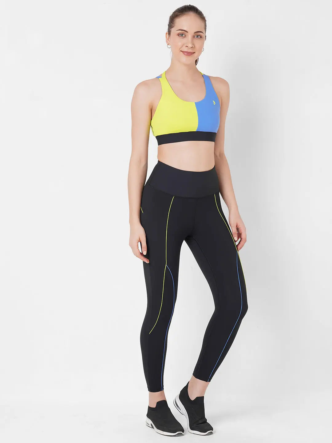 Vista Blue And Neon Colour Block Sports Bra