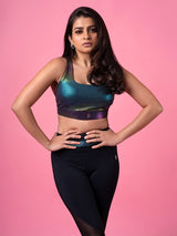One Step Ahead Black Holo Sports Bra BODD ACTIVE