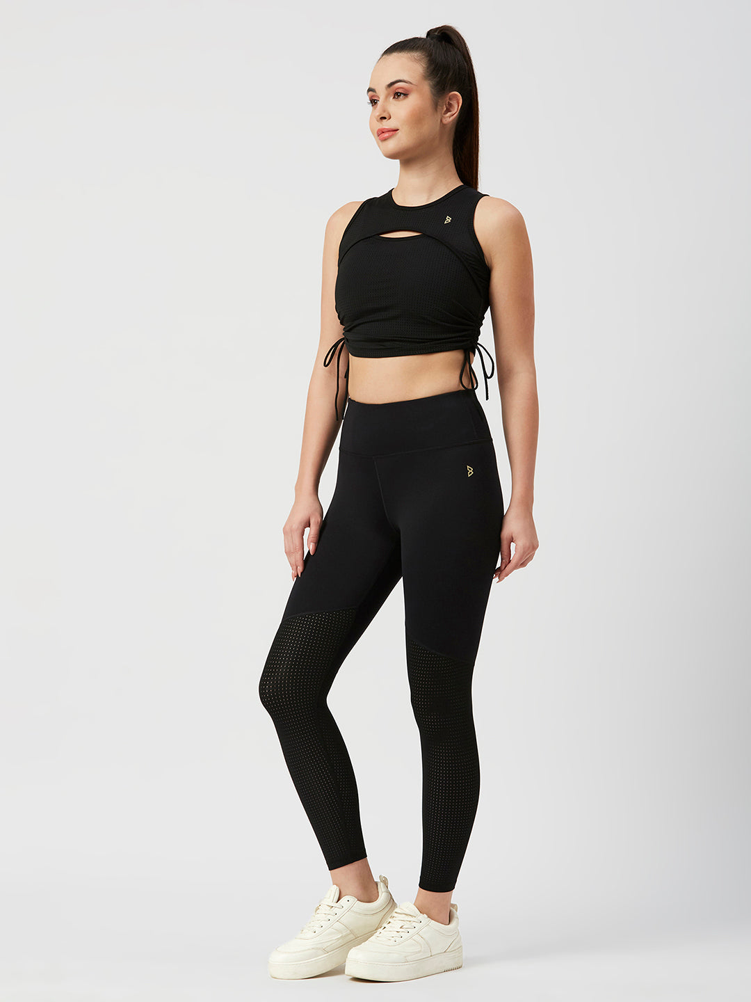 Black Mesh Rouched Set