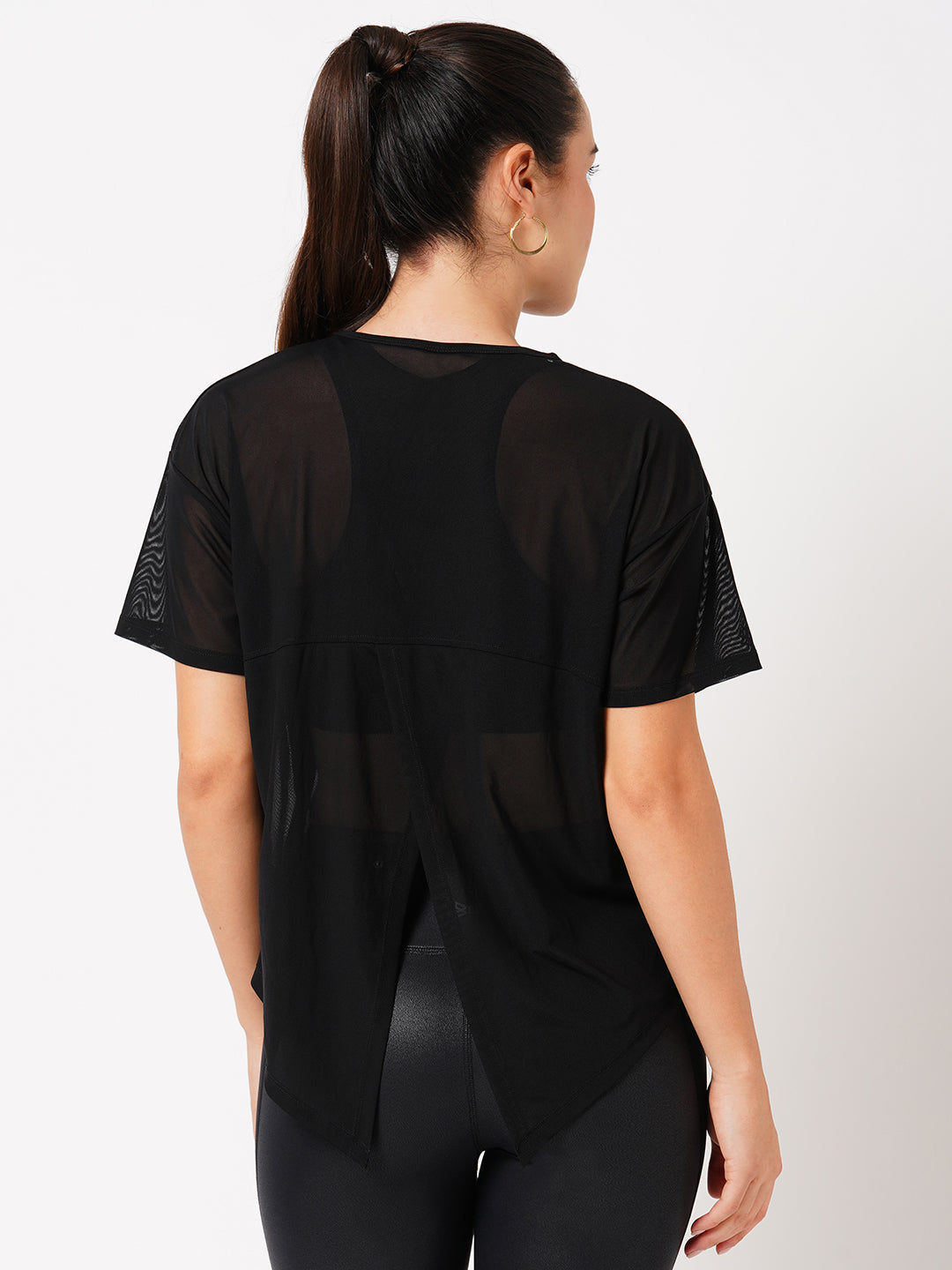 Black Tie-Up Mesh Tee BODD ACTIVE