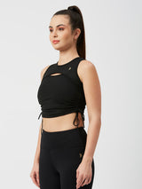 Black Mesh Rouched Top